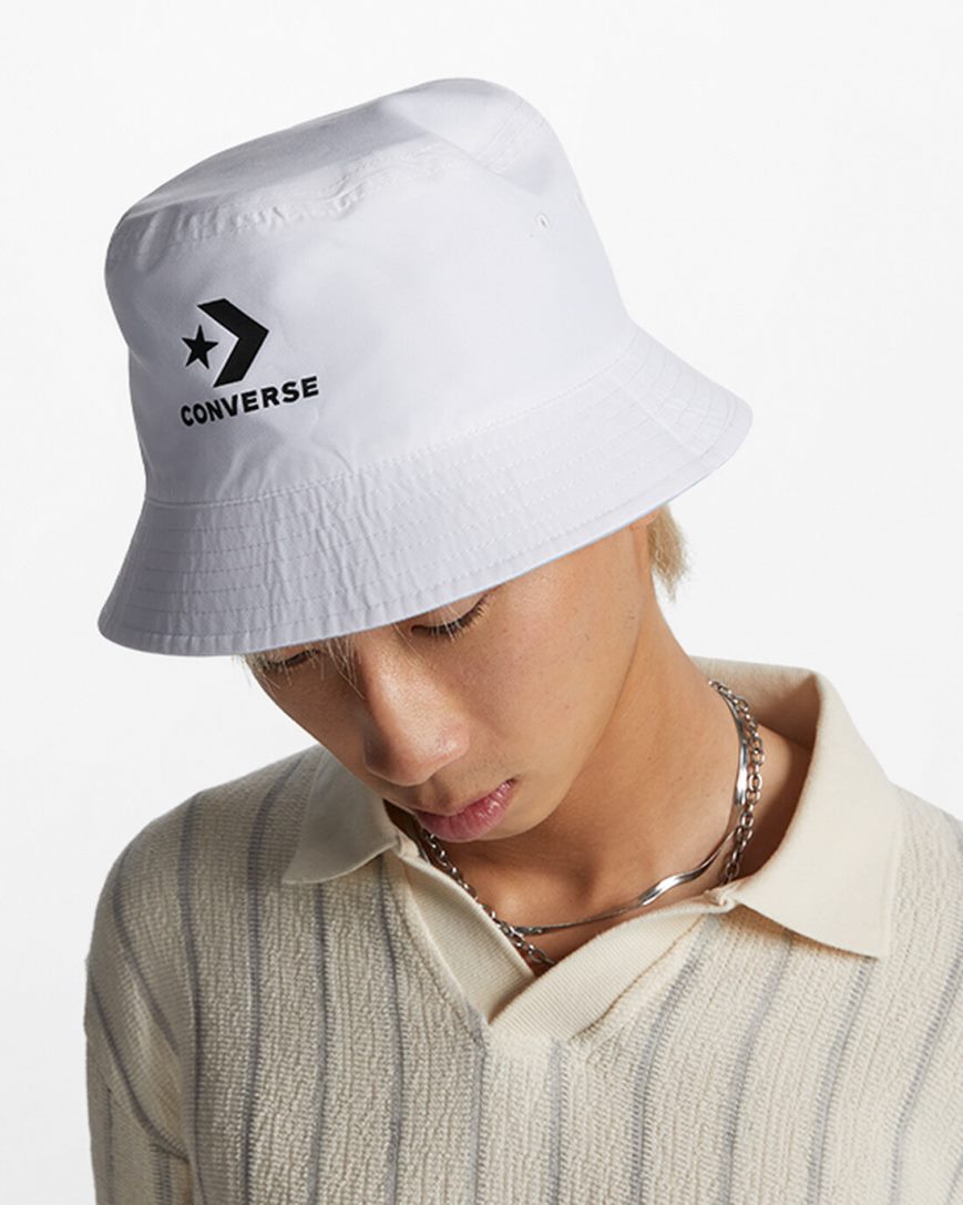 Chapeus Converse Star Chevron Logo Reversible Bucket Feminino Branco | PT E0895P3